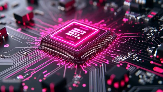 Glowing Central Processing Unit (CPU) on Motherboard
