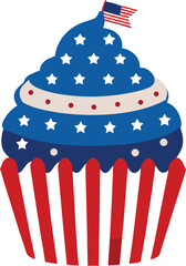 A cupcake decorated with an American flag, celebrate the 4th of July , vector illustration
