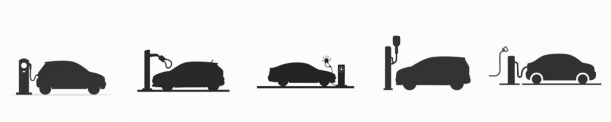 Electric Car Charging at Station Icon – Clean Transportation Flat Design