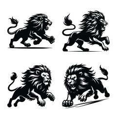 Lion different pose bundle black silhouette vector illustration isolated on a white background