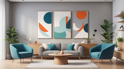 Modern living room with abstract art