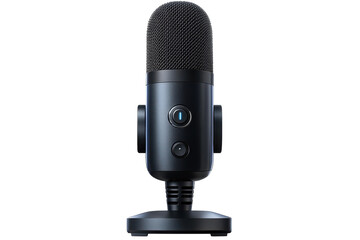 Captivating black microphone stands poised ready to amplify your voice a symbol of podcasting on transparent background
