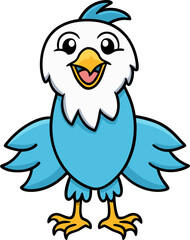 Angry cartoon eagle in vector flat style with brown wings for aggressive bird mascot or design icon