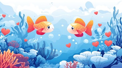 Fototapeta premium Two cute fish in love, underwater scene
