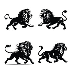Lion different pose bundle black silhouette vector illustration isolated on a white background