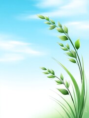Fototapeta premium Serene Meadow Grass Under Blue Sky - Green grass blades sway gently under a bright blue sky, creating a peaceful and tranquil scene
