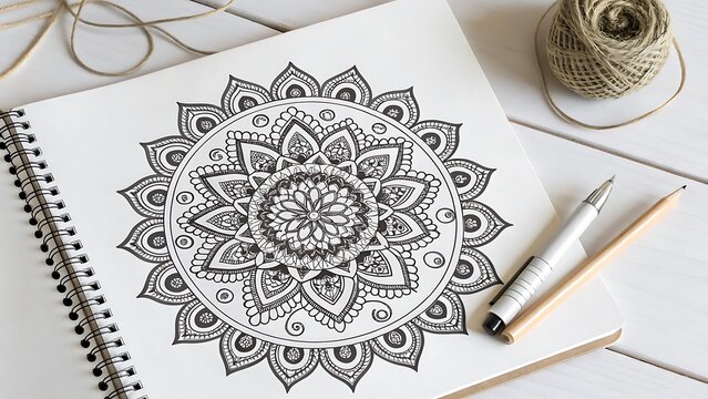 Black complex doodle mandala on a transparent background, for printable coloring isolated on white background