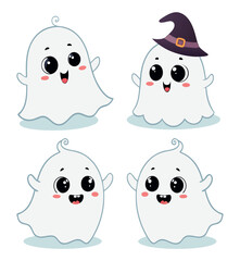 Cute Cartoon White Ghosts – Fun Halloween Characters for Kids