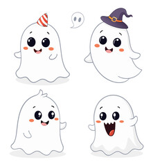 Cute Cartoon White Ghosts – Fun Halloween Characters for Kids