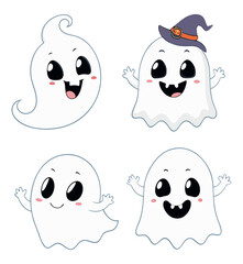 Cute Cartoon White Ghosts – Fun Halloween Characters for Kids