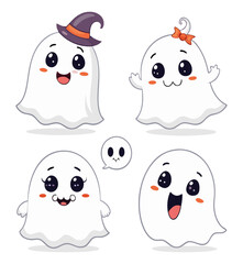 Cute Cartoon White Ghosts – Fun Halloween Characters for Kids