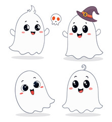 Cute Cartoon White Ghosts – Fun Halloween Characters for Kids