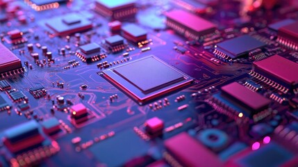 Close-Up View of Colorful Microchip and Circuit Board Technology
