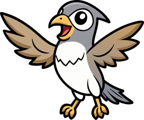 Falcon with open feathers flying high in fun cartoon flat style ideal for childrens content design