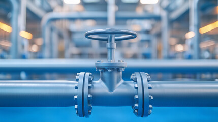 Detailed view of an industrial valve in a factory setting for system control.