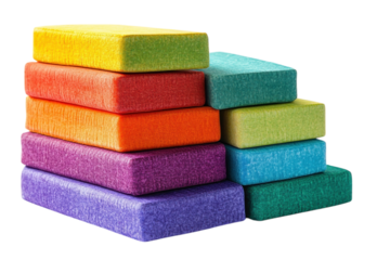 Rainbow colored building blocks stacked playfully reminiscent of childhood games and limitless on transparent background