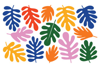 Bright Abstract Matisse Leaf Elements Set, Colorful Botanical Vector Clipart for Artistic Projects, Prints, 
 and Graphic Design Resources