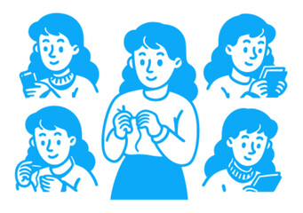 Fototapeta premium Blue Doodle of a Woman Engaged in Various Creative Activities