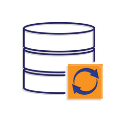 Optimization icon. Database Optimization. Database stack with automated flow. Symbol for Process, automation, productivity. Mixed design style