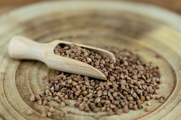 Buchweizen Fagopyrum esculentum auf Olivenholz