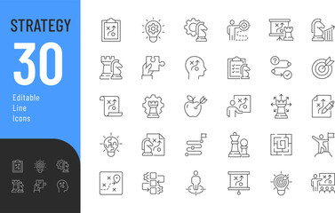 Strategy Line Editable Icons set. Vector illustration in modern thin line style of business related icons: tactic, planning, goal, and more. Isolated on transparent background.
