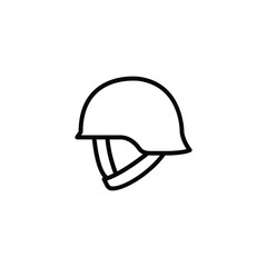 A simple line drawing icon depicting a military helmet, symbolizing protection and warfare.