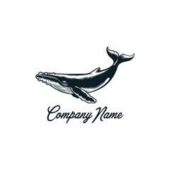 Vintage hand drawn engraved whale logo