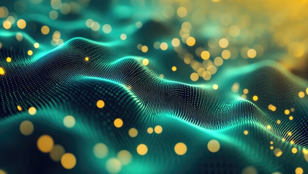 Abstract teal and gold digital wave