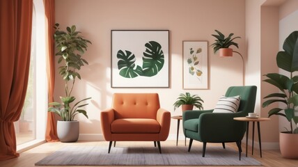 Cosy living room with terracotta & green accents