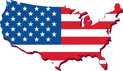 USA map with flag on transparent background