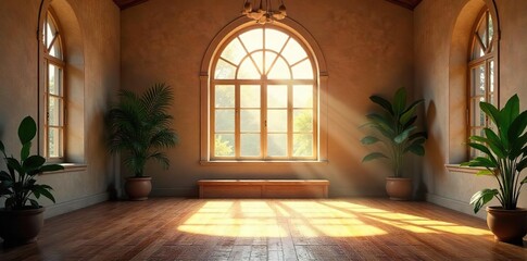 Serene indoor prayer space, sunlight streaming through window illuminating a quiet sanctuary  Perfect for themes of peace, spirituality, faith, and mindfulness ,  devotion,  light,  quiet
