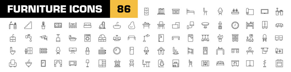 Furniture icons. Furniture vector set. Living room design. Furniture line icons set.