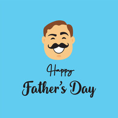  Happy Father’s Day Greeting with Bald Cartoon Dad on blue Background, Happy Father’s Day, cartoon dad illustration