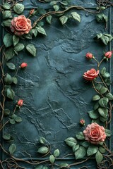 Decorative background with roses and leaves in a textured design.