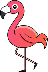 Smiling pink flamingo standing in cartoon flat style with cute pose for animal clipart or kids design