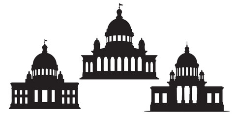 set vector various courthouse Silhouettes Black and White