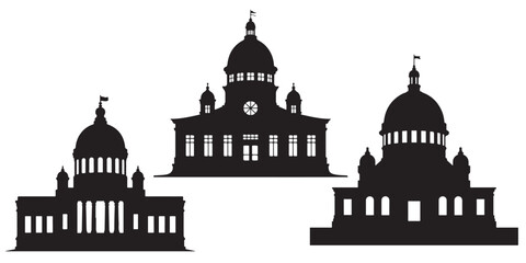 set vector various courthouse Silhouettes Black and White