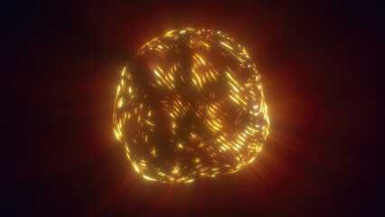 A golden glowing sphere with intricate light patterns, emitting a warm radiant glow, symbolizing futuristic technology