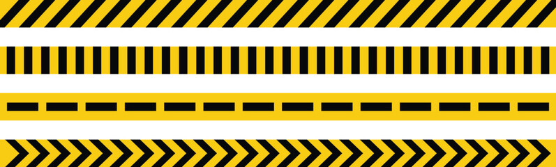 Caution warning tape set. Caution tape set of yellow warning ribbons. Construction tape set. Warning caution sign. Caution warning banner tape set