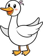 Vector flat illustration of goose standing in funny pose for children friendly cartoon animal projects
