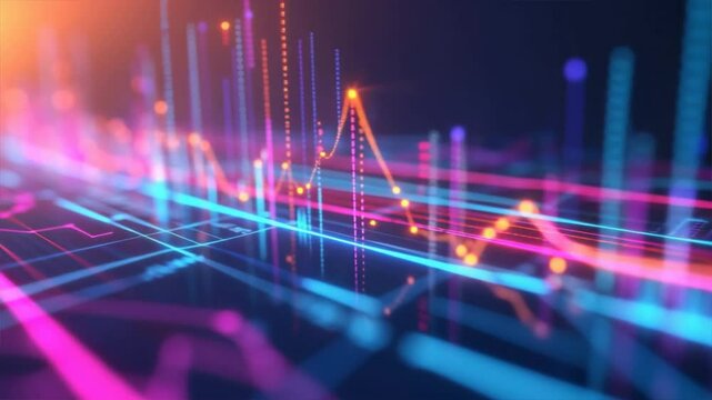 Vibrant data visualization representing digital trends with colorful graphs and dynamic lines in a tech environment. - Powered by Adobe