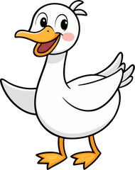 Happy white goose bird cartoon standing with beak open in joyful flat vector illustration style