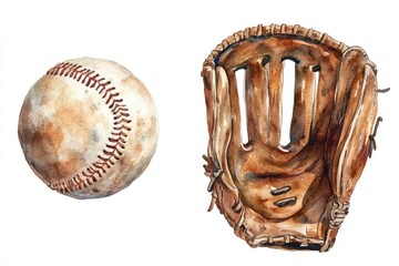 Watercolor baseball and glove