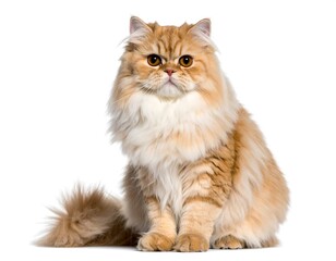 Obraz premium cat sitting view from the front, isolated white background 
