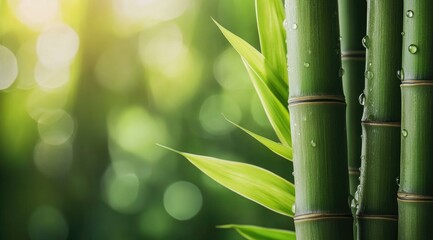 Close-up of vibrant green bamboo stalks in sunlight