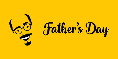 Happy Father’s Day Greeting with Bald Cartoon Dad on Yellow Background, Happy Father’s Day, cartoon dad illustration