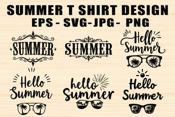 Naklejka premium Summer T-Shirt Designs SVG Set