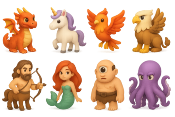 3d set of mythical creatures icons: fantasy, legendary figures in simple 3d style