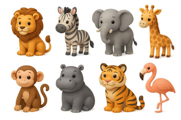Fototapeta premium 3d set of zoo animals in simple style. wildlife, safari, and jungle collection