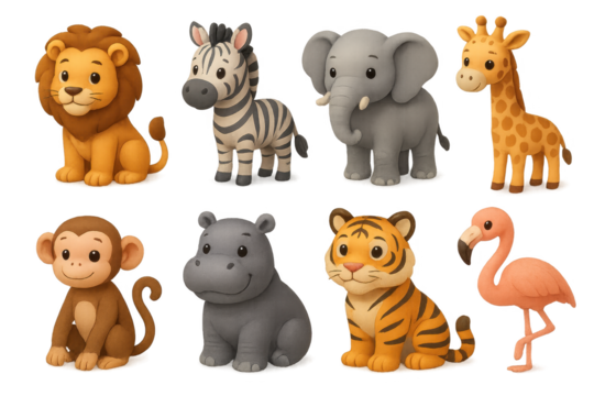 3d set of zoo animals in simple style. wildlife, safari, and jungle collection